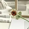 Adorno de flor de vidrio, girasol, 3 flores + jarrón, tamaño mini, adecuado para adornos decorativos y regalos navideños