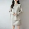 Moderna chaqueta de punto de manga larga con escote de una línea y minifalda de punto, nuevo conjunto de dos piezas para mujer, lana pura, otoño e invierno