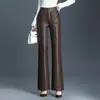 Elegantes pantalones de cuero PU para mujer, nueva moda de invierno 2026 de cintura alta, ajustados, acampanados, largos, con forro polar, pantalones casuales de campana