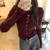 Hilo de torsión de núcleoCalidad Tmall, diseño único, suéter de punto con cuello semiabierto para mujer, color burdeos, talla única