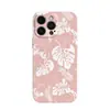Capa de Celular Rosa Estilo Ins Minimalista com Planta Costela de Adão para iPhone 17, Capa Dura Artística de Cobertura Total para Apple 16 Pro