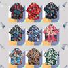 Camisa de Manga Corta Estilo Hong Kong Vintage Retro Pintura al Óleo para Hombre Tendencia Costera Camisa Floral Holgada para Pareja Guapa Chaqueta