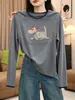 Elegante y versátil look de dos piezas, camiseta blanca de algodón puro con cuello redondo y manga larga para mujer, estilo commuter, top moderno que rejuvenece