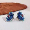Brincos de Argola Femininos Esmaltados Étnicos Lótus Simples Versáteis Estilo Chinês Transmissão ao Vivo Retro Cloisonné com Pingente de Fecho Atacado