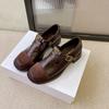 Nuevos Zapatos Mary Jane Vintage de Primavera con Camelia de Corte Profundo para Mujer, Suela Gruesa, Tacón Grueso, Sin Cordones, Punta Redonda, de Piel
