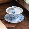 Tazón de bambú pintado a mano con tinta, tazón de té grande de tres talentos de alta calidad con tapa, ceniza vegetal, juego de té kung fu, taza de té anti-quemaduras