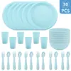 Juego de Vajilla Infantil Transfronterizo con Taza de Agua, Plato y Bol, Cuchillo, Tenedor, Cuchara, Plato y Plato de Plástico Colorido, Set de 30 Piezas para Exteriores