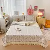 Conjunto de colcha de renda francesa de luxo, quatro peças, design A/B dupla face, colcha acolchoada espessa, fronha e capa de edredom, para cama de casa