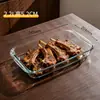 Assadeira de vidro resistente ao calor, transparente, segura para micro-ondas, segura para forno, para uso doméstico, adequada para assar arroz, cozinhar no vapor peixe, vegetais e outros pratos.