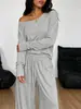 2026 comercio exterior transfronterizo estilo europeo y americano top de un solo hombro sin hombros manga larga y pantalones de pierna ancha hasta el suelo conjunto sexy casual