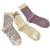 Calcetines Morados con Flores Jk para Mujer, Estilo Otoñal, Lindos Calcetines Blancos con Moño Blanco hasta la Pantorrilla, Dulces Calcetines de Encaje Retro