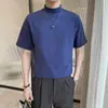Camiseta de Manga Corta de Color Sólido con Cuello Medio para Hombre 2022 Primavera y Verano Estilo Ligeramente Maduro Básica Versátil Camiseta Blanca de Base de Manga Corta