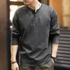 Camiseta de manga comprida estilo retrô americano Glanlu, nova coleção de outono masculina, camisa de gola Henley com corte solto, camada base de workwear masculino