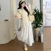 Verano 2026 Nuevo Estilo Cuello Redondo Mangas Abullonadas Lazo Babydoll Camisa Top de Maternidad + Falda de Encaje Conjunto de Maternidad