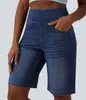 Shorts jeans de alta elasticidade populares transfronteiriços estilo europeu e americano para mulheres, calças de verão para ciclismo e corrida ao ar livre, jeans soltos de perna reta