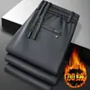 Novas calças casuais masculinas de outono e inverno para comércio exterior, elásticas, largas, de perna reta, forradas com fleece, espessadas, com cintura elástica