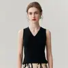 Camisole de Malha 100% Caxemira Kang Sai Ni para Mulheres Decote V Ajuste Slim Costela Vertical Valoriza Camisa Interna Camisa de Camada