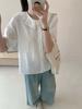 Ropa de Verano 2025 Mori Girl Color Puro Holgado Cárdigan para Mujer Cuello de Encaje Camisa Blanca de Manga Corta Venta al por Mayor