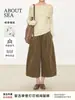 ABOUTSEA Novas Calças de Veludo Cotelê Wide-Leg de Outono para Mulheres, 12 Costuras Finas de Veludo Cotelê, Calças Casuais 7/8 para Mulheres Baixas