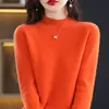 Novo Suéter de Lã Merino Australiana de Alta Qualidade Pronto para Vestir para Mulheres, Suéter de Cashmere Base de Tricô Sólido Meio-Alto para Outono e Inverno