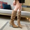691-15 Botas Largas de Pierna Gruesa y Pantorrilla Ancha, de Tacón Alto, Punta Fina, Caídas, Botas de Montar Melard, Calzado para Mujer de Tallas Grandes
