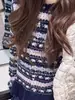 Chaqueta Suéter Jacquard de Dibujos Animados Azul Marino para Mujer 2026 Nuevo Otoño e Invierno Retro Fair Isle Cardigan Tejido Superior Moderno