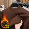 Suéter grueso de mezcla de lana con forro polar para hombre, comercio exterior, nuevo modelo de invierno, cuello semi-alto, capa base de punto cálida