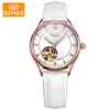 Relógio Mecânico para Mulheres, Relógio à Prova d'Água, Relógio com Pulseira de Couro da Moda, Relógio Feminino de Luxo, Relógio Feminino Suíço Totalmente Automático Luminoso à Prova d'Água