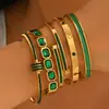 Pulseira transfronteiriça europeia e americana de aço titânio verde com design de estrela cravejada de diamantes, um acessório de moda leve e versátil feito de aço inoxidável