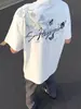 Camiseta Estampada Floral de Manga Corta para Hombre Estilo High Street Americano, Nueva Tendencia de Verano Marca Holgada Estilo Retro Pareja Superior