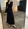 Suéter Vintage Pit Feminino Outono e Inverno 2024 Versátil Estilo Preguiçoso Moda Slim Fit Longo Vestido de Tricô
