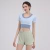 Traje Deportivo de Fitness para Mujer en Verano con Almohadilla en el Pecho, Top de Manga Corta de Secado Rápido, Cuerda para Saltar, Ropa Popular para Correr, Pilates, Yoga