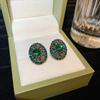 Aretes de Pin Geométricos Ovalados Retro Francés de Lujo Ligero con Incrustaciones de Diamantes Plata Moda Estilo Corte Elegantes Nicho para Mujer