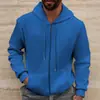 Nueva Chaqueta con Capucha y Bolsillos de Waffle de Color Sólido de Manga Larga con Cremallera para Hombre de Primavera y Otoño Transfronteriza