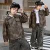 Chaqueta de Cuero Vintage Desgastada para Niños, Nuevo Estilo Primavera y Otoño, Atuendo Elegante y de Moda para Niños Pequeños, Abrigo Infantil Fresco y a la Moda