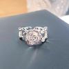Anillo Abierto Camelia Circonita Micro-Incrustada Cepillada Estilo Xiaohongshu Lujo Ligero Niche Personalidad Anillo de Pareja para Mujer