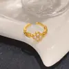 Nuevo Anillo de Apertura Ajustable Estilo Coreano Dulce Exquisito Circonita Flor Pequeña Trébol de Cuatro Hojas para Dedo Índice para Mujer