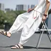 Pantalones cortos de hombre de seda de hielo bordados de nicho estilo chino, corte holgado, nuevo diseño de inspiración china, finos para el verano, color azul marino, estilo harén