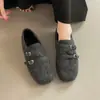 Mocasines Dulces de Punta Cuadrada y Suela Gruesa, Zapatos de Algodón Literarios Retro de Invierno con Hebilla de Una Línea, Zapatos Pequeños de Cuero Retro para Niñas con Aumento de Altura Interior