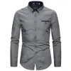 Nova Camisa Masculina Moda Europeia e Americana Primavera 2020 Gola Dupla Cor Sólida Business Casual Slim-fit Tamanho Grande Manga Longa Multicolor