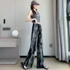 Pantalones Casuales Sueltos de Tinte Tie-Dye Estilo Pintura a Tinta de Cintura Alta Adelgazantes de Verano Delgados de Tela Rectos Pantalones con Protección Solar