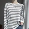 Top de rayas de color contrastante, camiseta básica de cuello redondo para mujer, camiseta interior holgada de punto de manga larga para mujer Otoño 2026