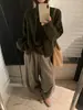 Jaqueta Cardigan de Tricô para o Dia a Dia Gola Alta Meia Zíper Duplo Suéter de Lã Top Malha Solta Feminina Outono Inicial