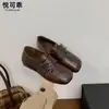 Mocasines retro de cuero genuino estilo old money para mujer, nueva colección otoño 2026, zapatos de piel de cerdo con separación de dedos, zapatos pequeños de cuero de punta cuadrada estilo británico