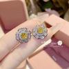 Cameliia TikTok nova loja drenagem girassol conjunto de três peças diamante completo diamante amarelo temperamento anel colar brincos