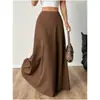 Falda Larga de Línea A Lisa de Cintura Alta para Mujer, Estilo Europeo y Americano, Sencilla, Casual, Elegante, Adelgazante, Falda con Dobladillo Ancho