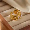 Anillo de acero inoxidable con perla sintética estilo INS retro exagerado corazón geométrico anillo de titanio mariposa