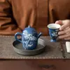 Tetera de Bambú Azul Pintada a Mano Mi Yan Sha Tetera de Porcelana Blanca Hecha a Mano con Filtro Tetera Individual Doméstica Tetera de Kung Fu Completa