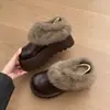 Sapatos peludos de pelo de coelho sola grossa sapatos preguiçosos aumento de altura feios fofos sapatos Birkenstock femininos 2026 inverno novo sensação de alta qualidade sapatos quentes de algodão