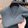 Gola V estilo novo colete de lã para pais de meia-idade e idosos suéter de tricô masculino de malha 350g espessado de quatro fios